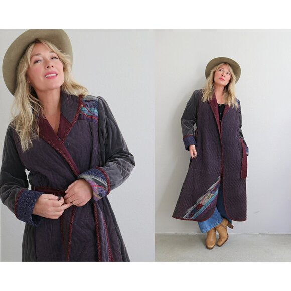 1970's Vintage Mali Patchwork & Corduroy Long Coat Women's Medium to Large MD LG